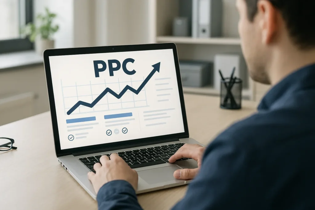Person analyzing PPC performance on laptop.