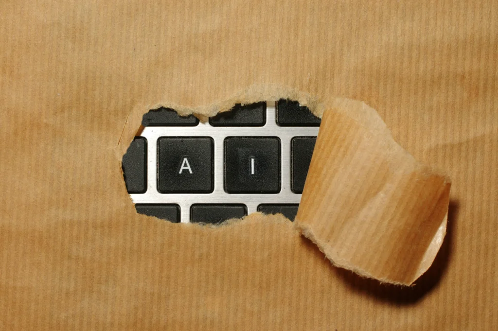 Keyboard with 'AI' visible through paper